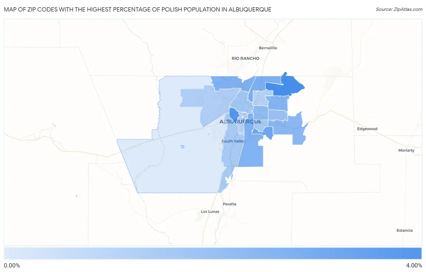 Zip Codes with the Highest Percentage of Polish Population in Albuquerque Map