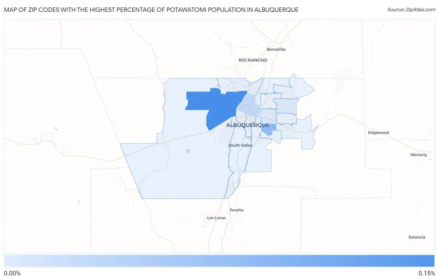 Zip Codes with the Highest Percentage of Potawatomi Population in Albuquerque Map