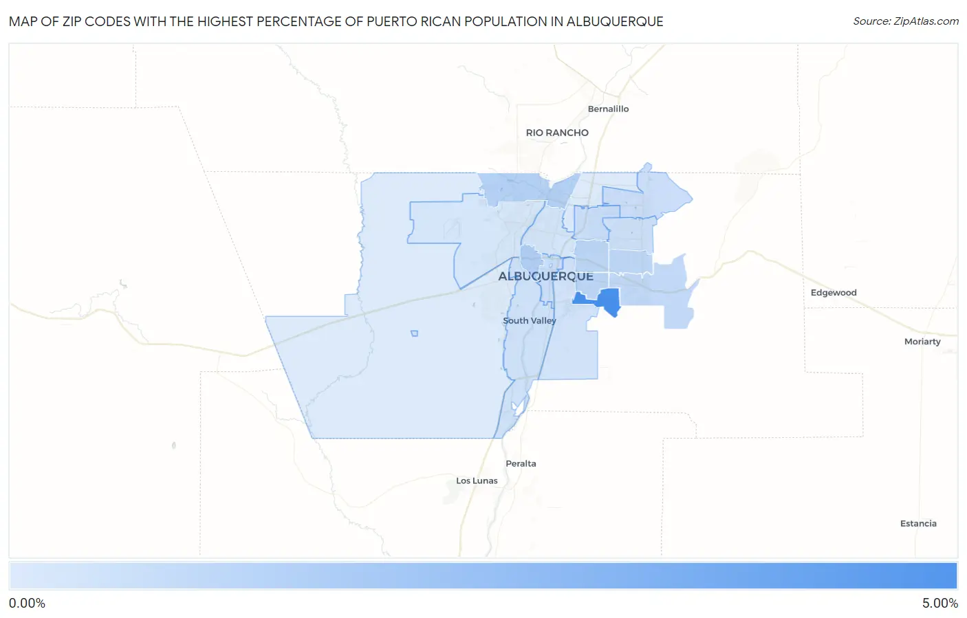 Zip Codes with the Highest Percentage of Puerto Rican Population in Albuquerque Map