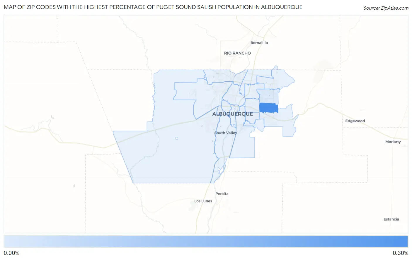 Zip Codes with the Highest Percentage of Puget Sound Salish Population in Albuquerque Map