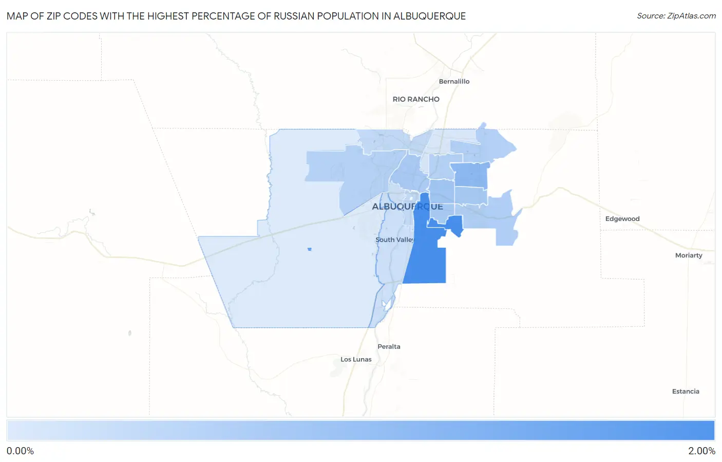 Zip Codes with the Highest Percentage of Russian Population in Albuquerque Map