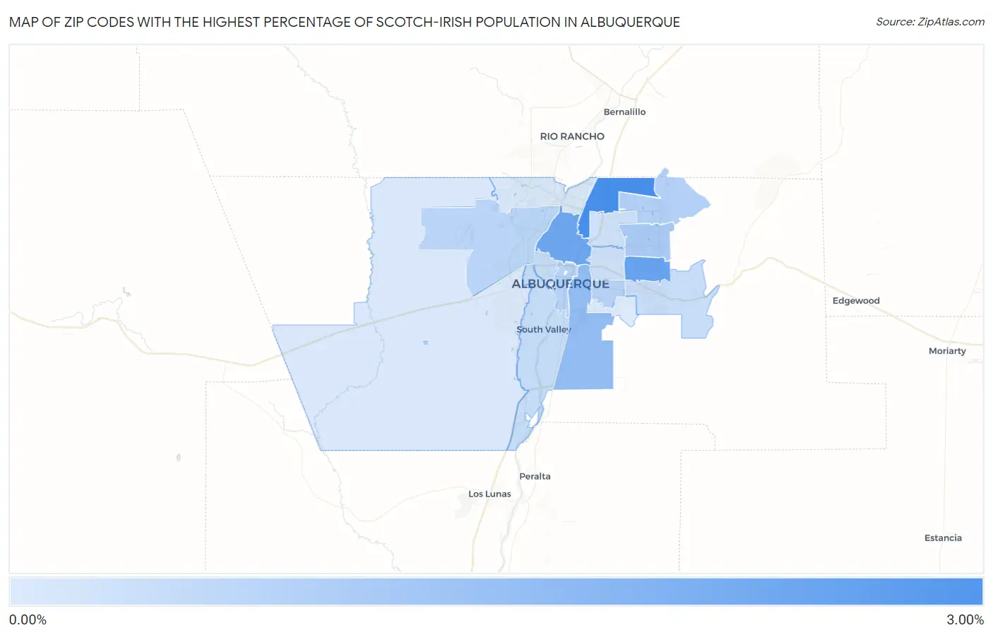 Zip Codes with the Highest Percentage of Scotch-Irish Population in Albuquerque Map