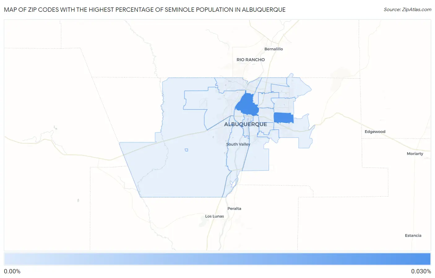 Zip Codes with the Highest Percentage of Seminole Population in Albuquerque Map