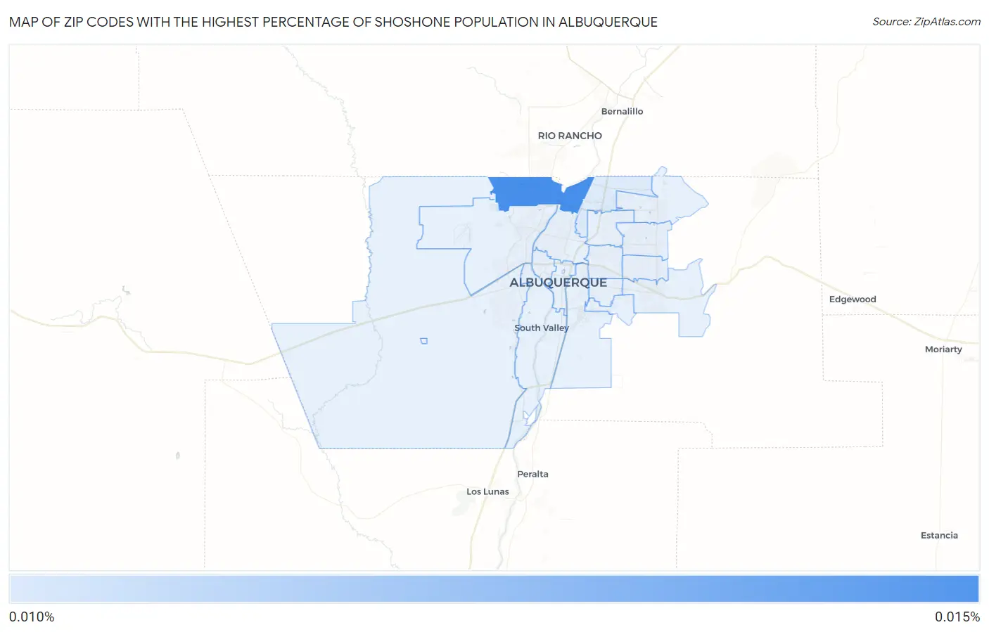 Zip Codes with the Highest Percentage of Shoshone Population in Albuquerque Map