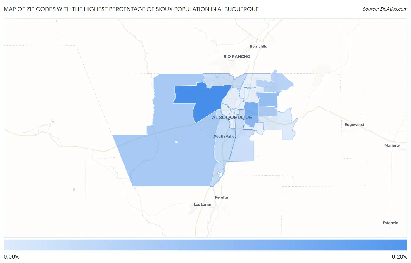 Zip Codes with the Highest Percentage of Sioux Population in Albuquerque Map
