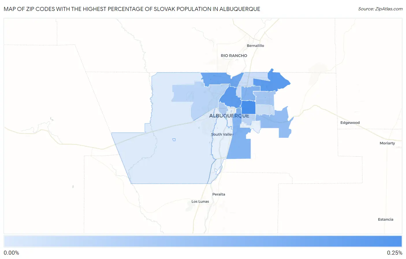 Zip Codes with the Highest Percentage of Slovak Population in Albuquerque Map