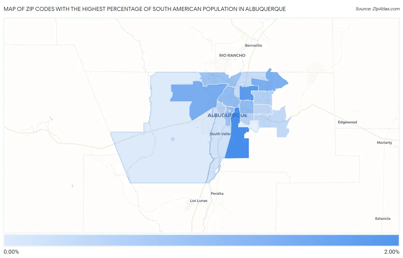 Zip Codes with the Highest Percentage of South American Population in Albuquerque Map