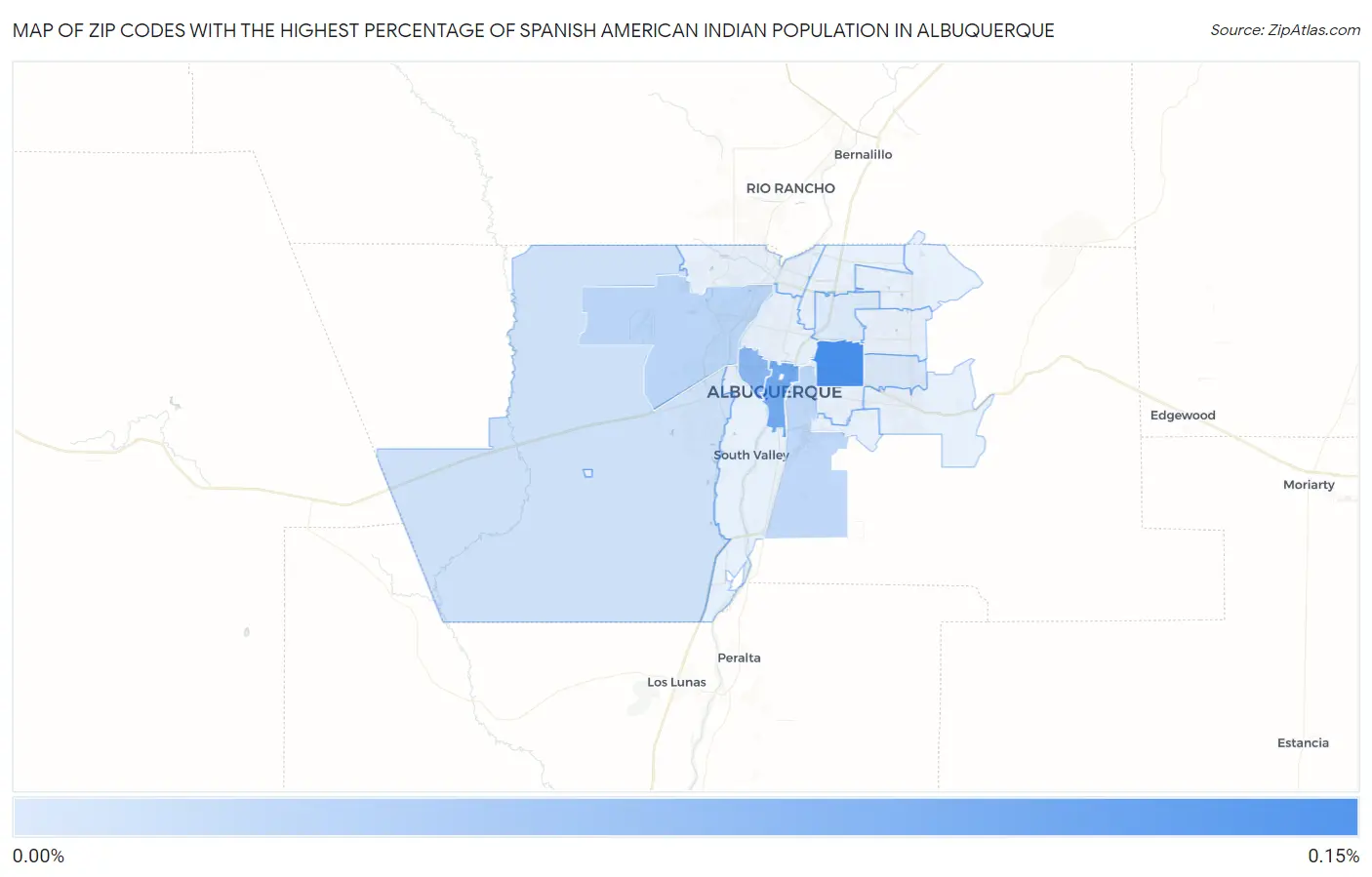Zip Codes with the Highest Percentage of Spanish American Indian Population in Albuquerque Map