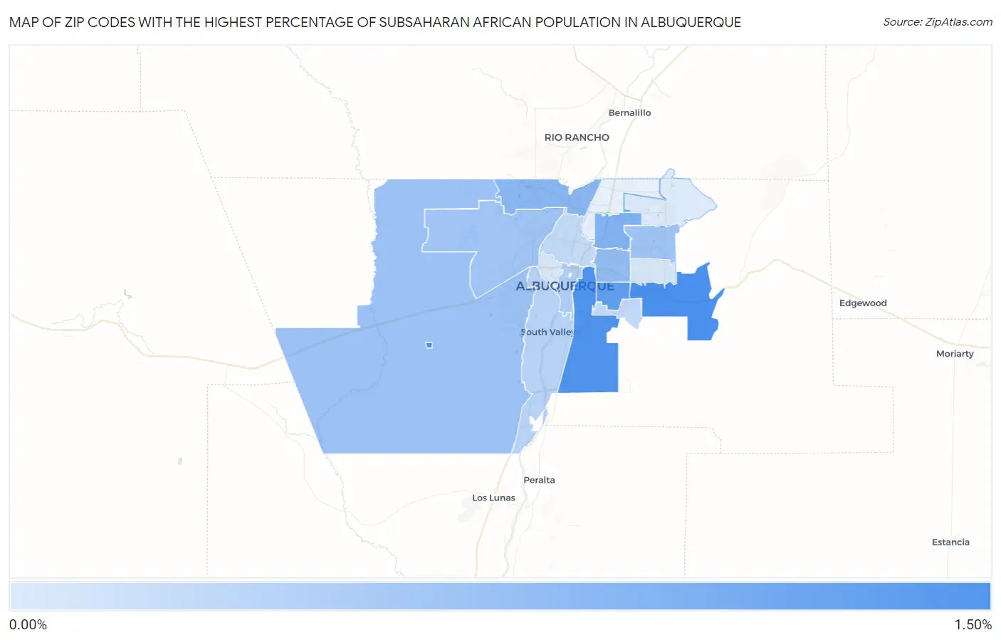 Zip Codes with the Highest Percentage of Subsaharan African Population in Albuquerque Map