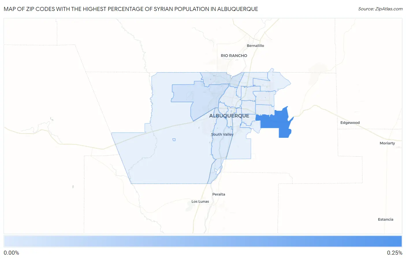 Zip Codes with the Highest Percentage of Syrian Population in Albuquerque Map