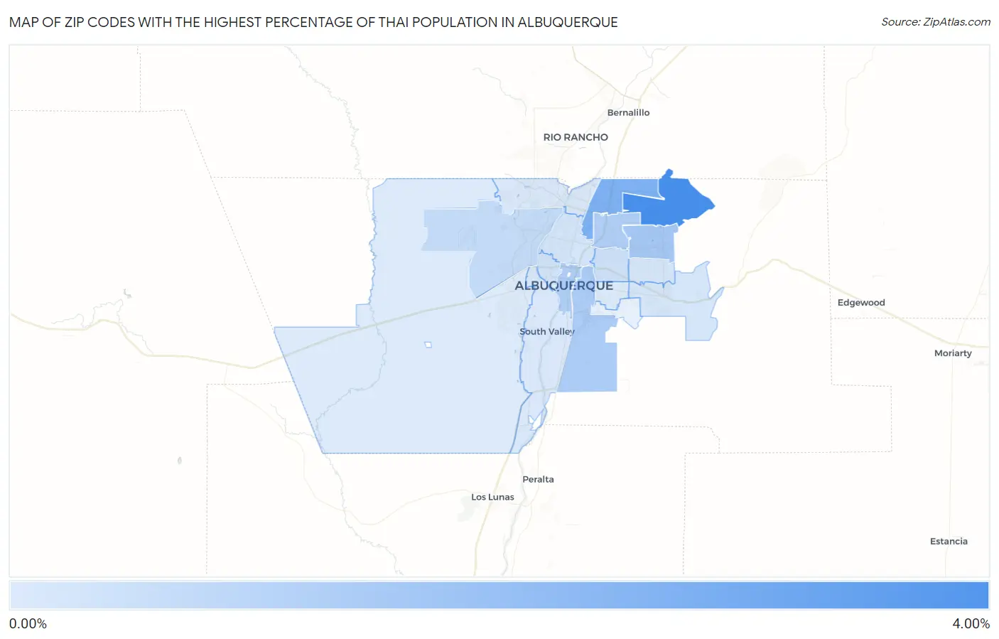 Zip Codes with the Highest Percentage of Thai Population in Albuquerque Map