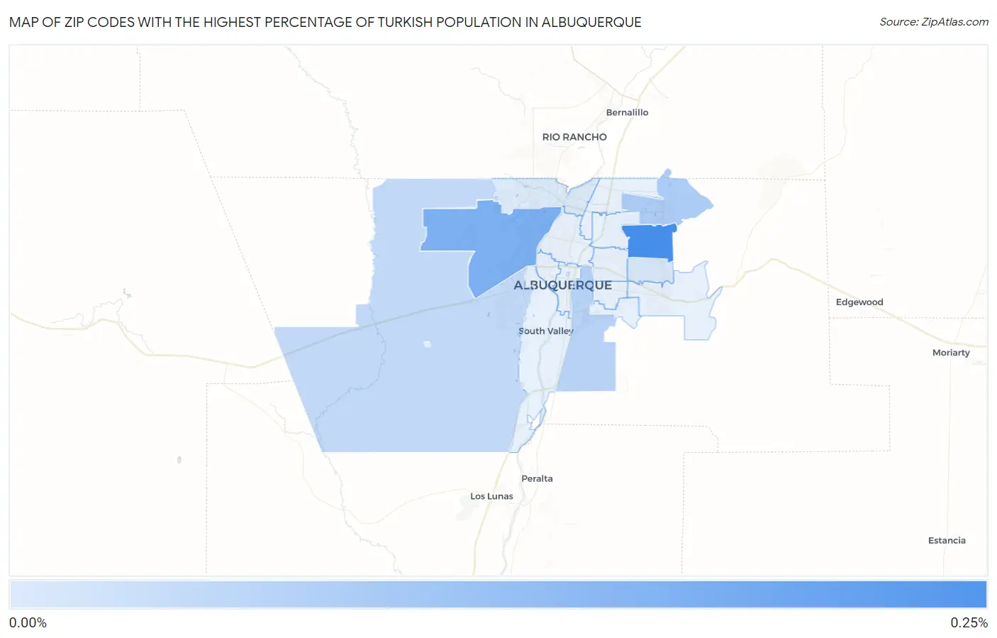 Zip Codes with the Highest Percentage of Turkish Population in Albuquerque Map