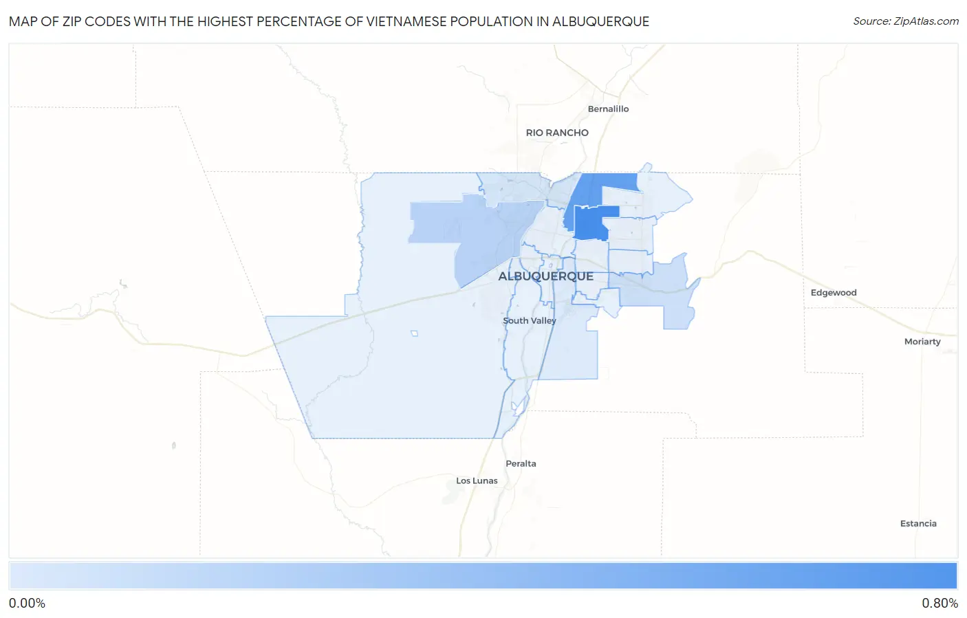 Zip Codes with the Highest Percentage of Vietnamese Population in Albuquerque Map