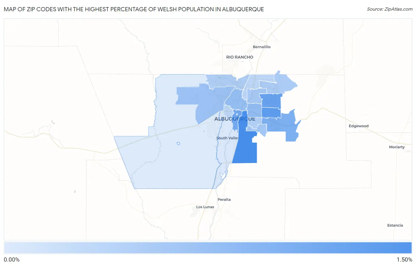 Zip Codes with the Highest Percentage of Welsh Population in Albuquerque Map