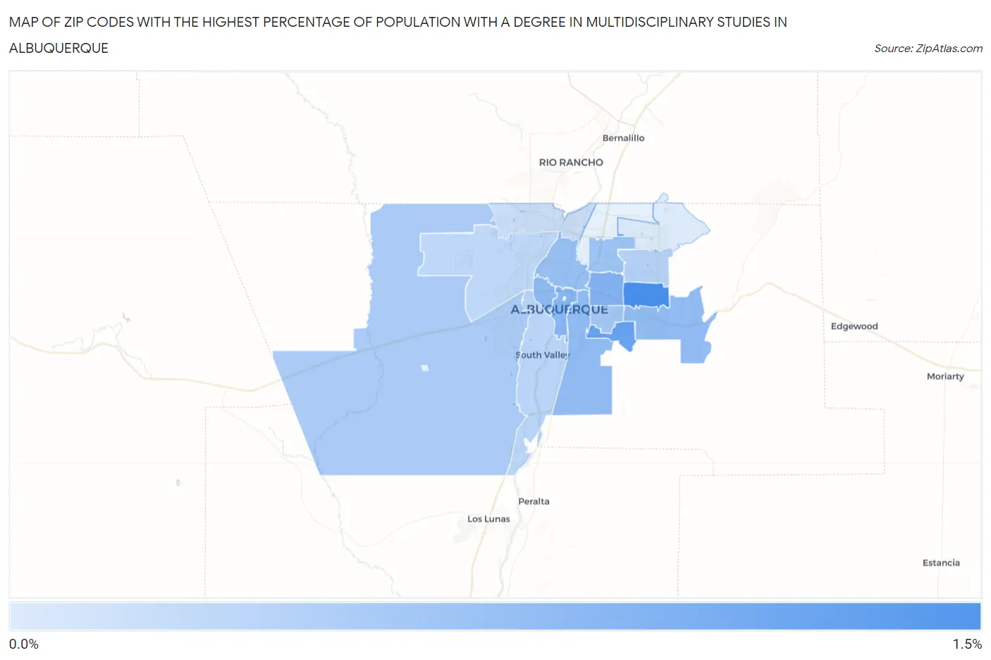 Zip Codes with the Highest Percentage of Population with a Degree in Multidisciplinary Studies in Albuquerque Map