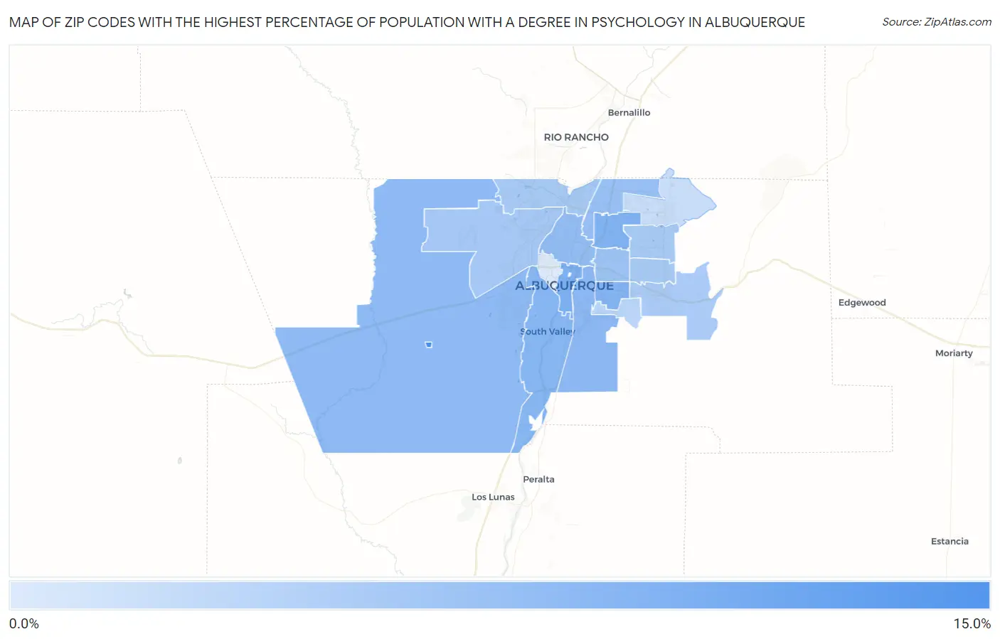 Zip Codes with the Highest Percentage of Population with a Degree in Psychology in Albuquerque Map