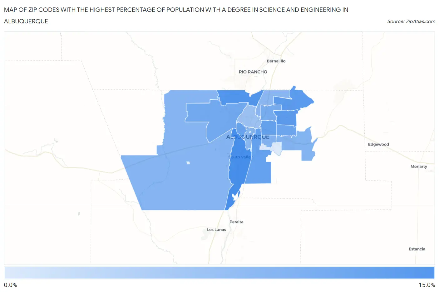Zip Codes with the Highest Percentage of Population with a Degree in Science and Engineering in Albuquerque Map