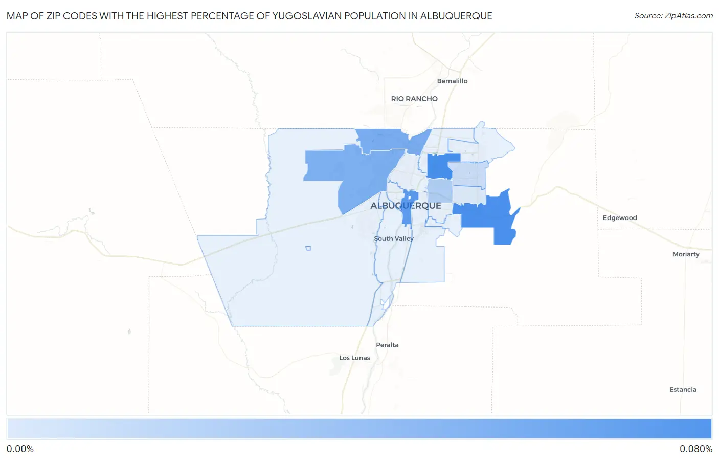 Zip Codes with the Highest Percentage of Yugoslavian Population in Albuquerque Map