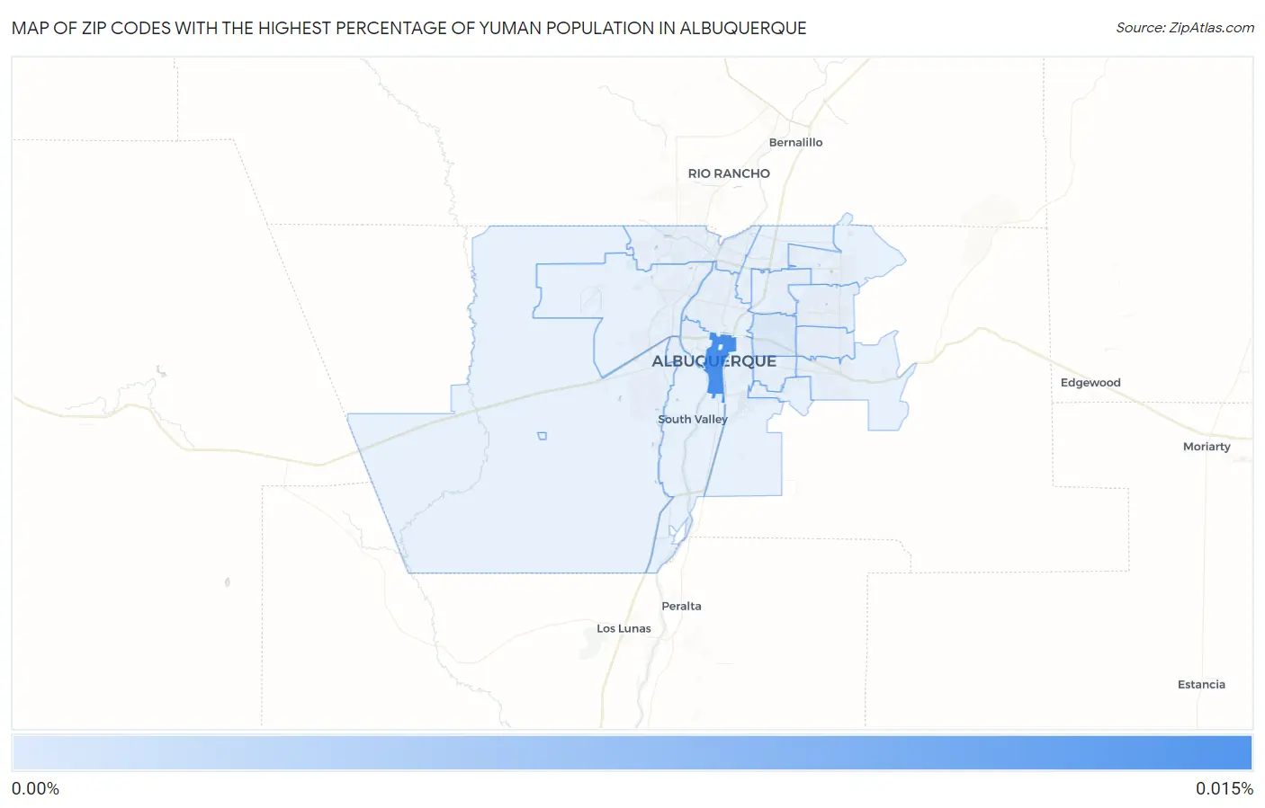 Zip Codes with the Highest Percentage of Yuman Population in Albuquerque Map