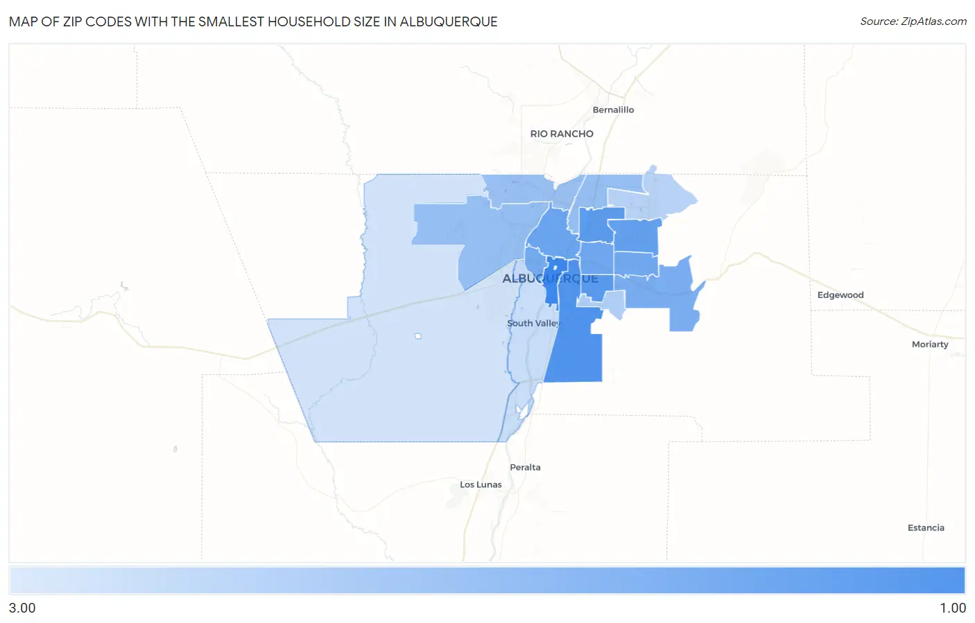 Zip Codes with the Smallest Household Size in Albuquerque Map