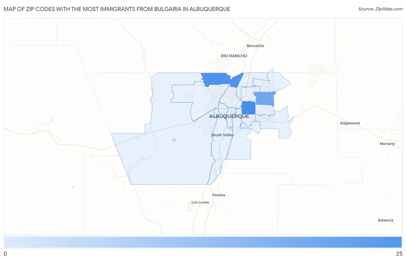 Zip Codes with the Most Immigrants from Bulgaria in Albuquerque Map