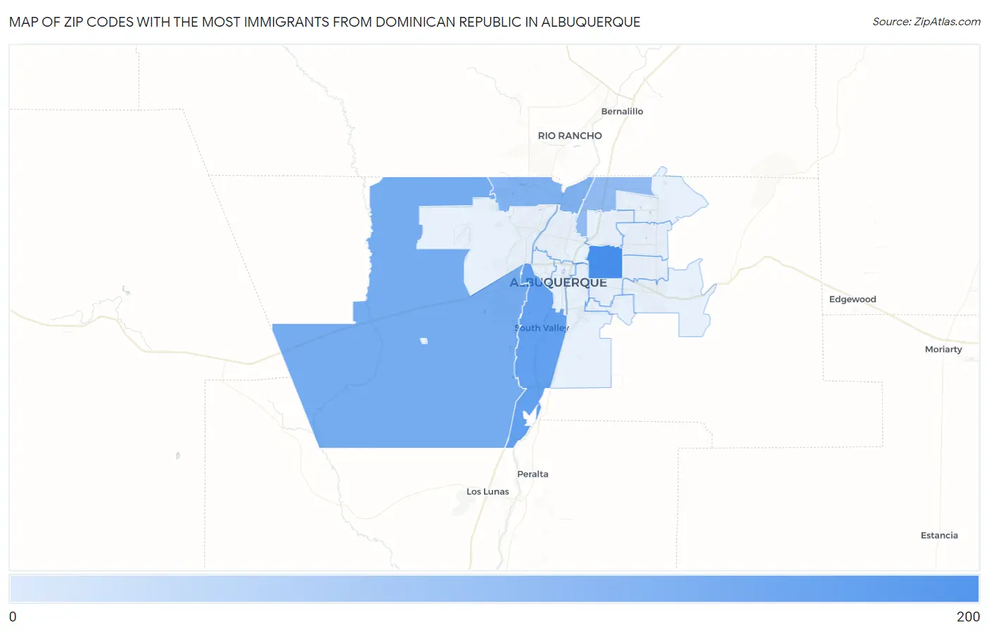 Zip Codes with the Most Immigrants from Dominican Republic in Albuquerque Map