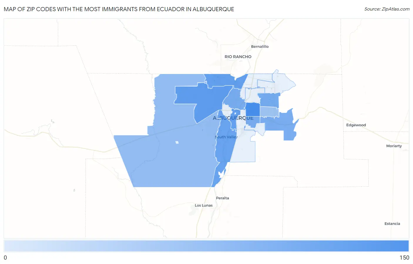 Zip Codes with the Most Immigrants from Ecuador in Albuquerque Map