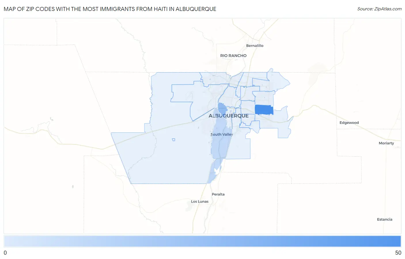 Zip Codes with the Most Immigrants from Haiti in Albuquerque Map