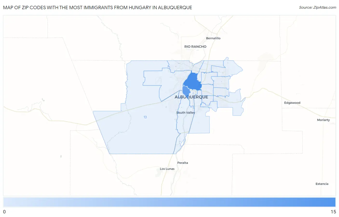 Zip Codes with the Most Immigrants from Hungary in Albuquerque Map