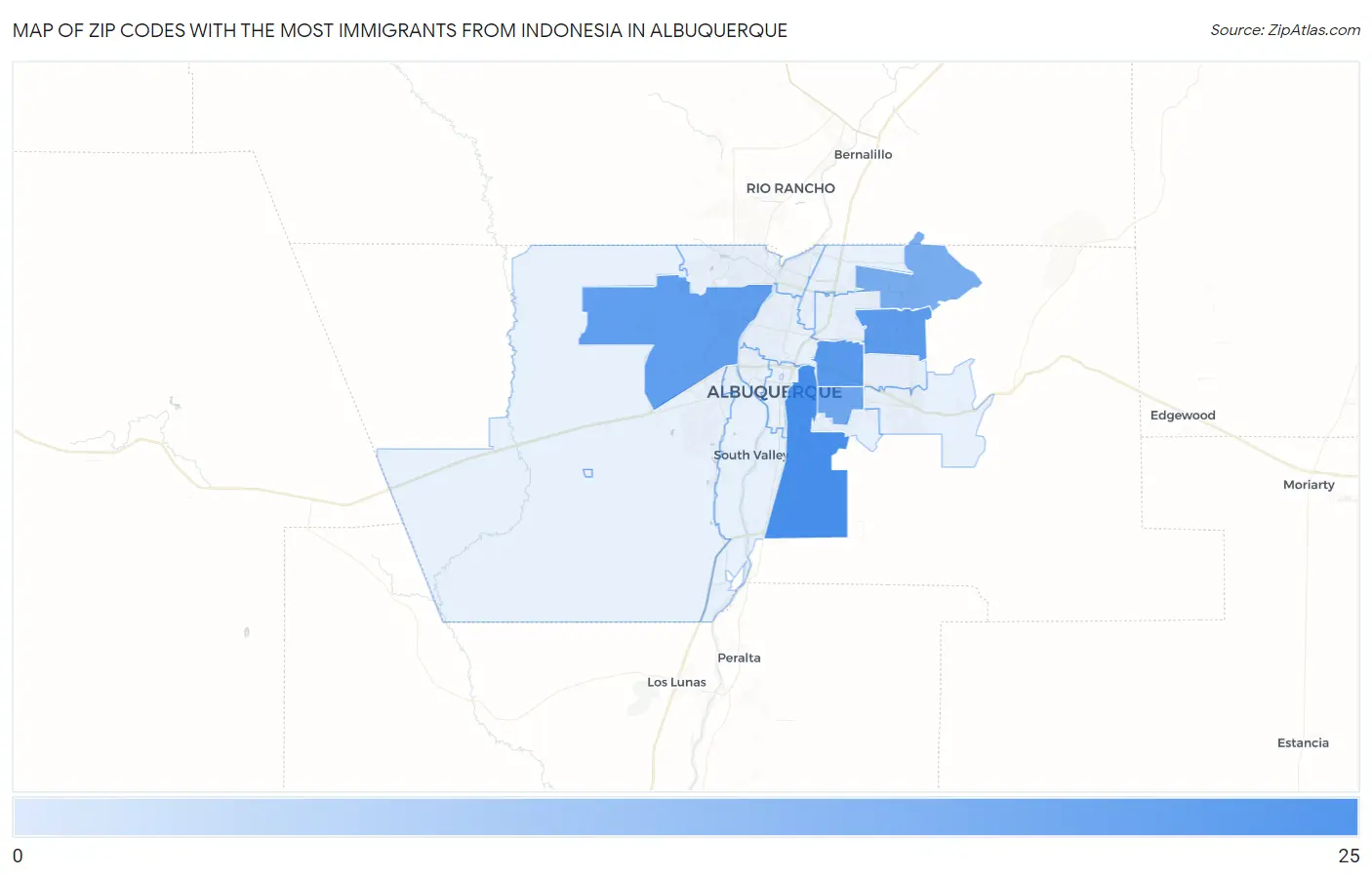 Zip Codes with the Most Immigrants from Indonesia in Albuquerque Map