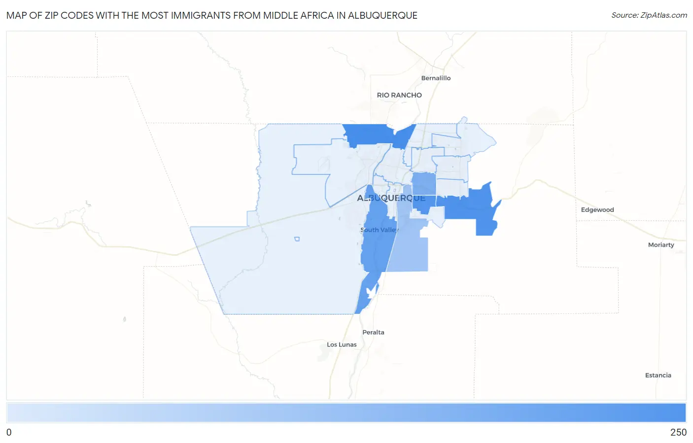 Zip Codes with the Most Immigrants from Middle Africa in Albuquerque Map