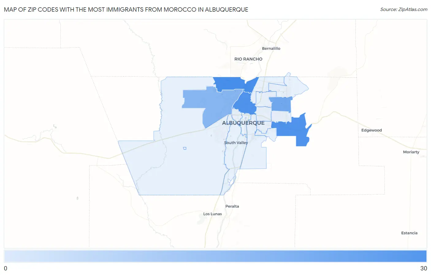 Zip Codes with the Most Immigrants from Morocco in Albuquerque Map