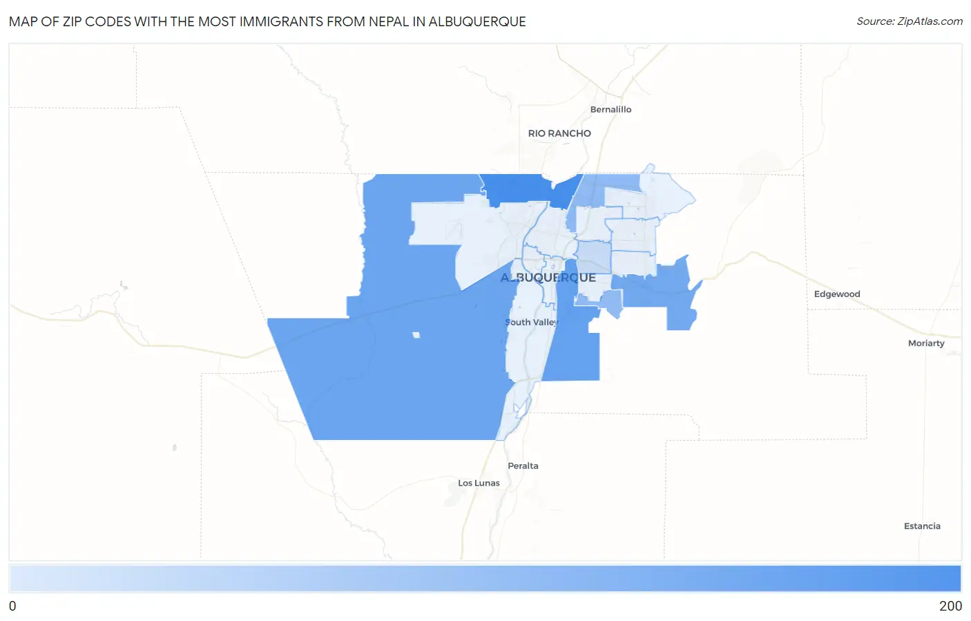 Zip Codes with the Most Immigrants from Nepal in Albuquerque Map