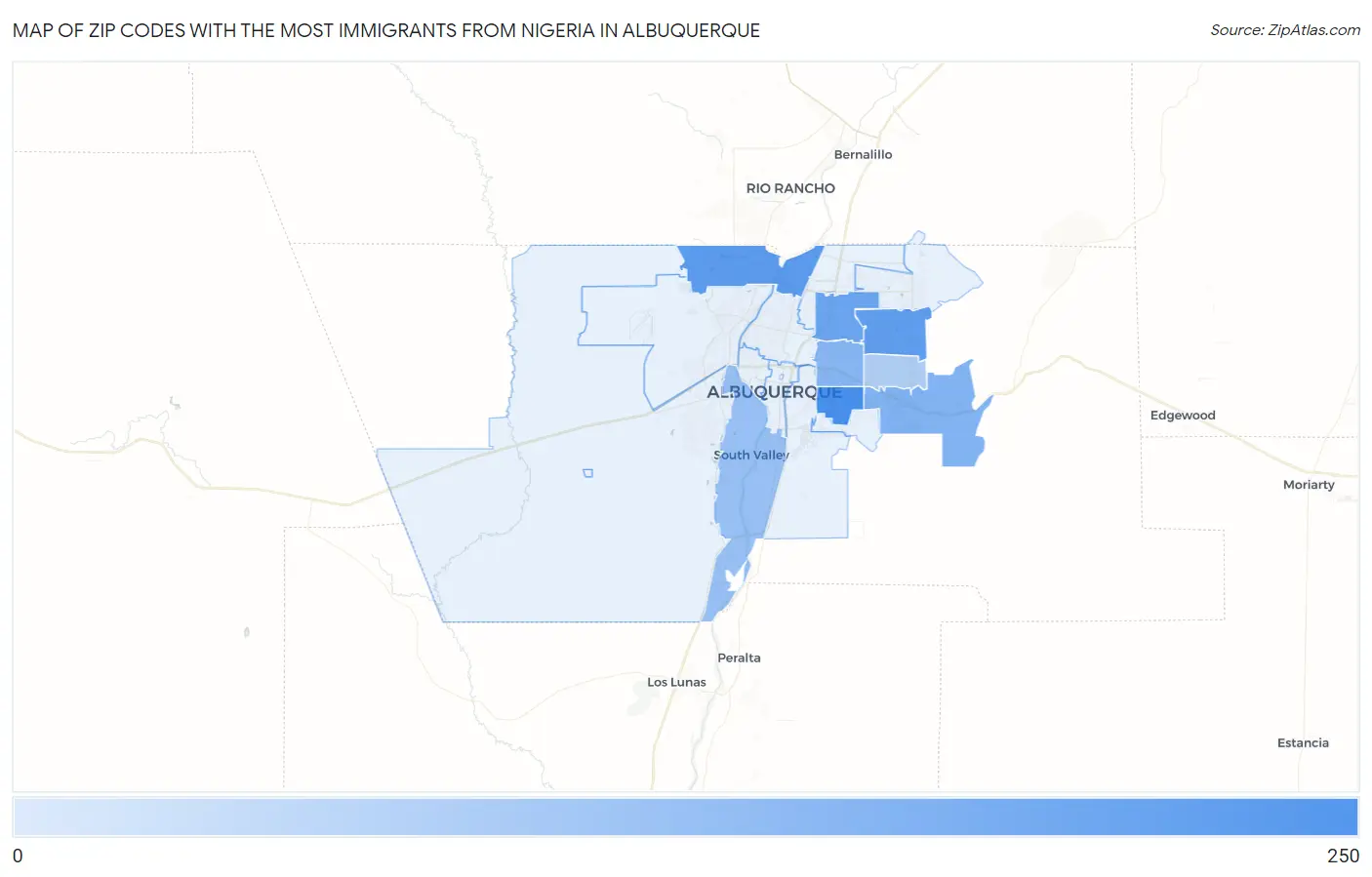 Zip Codes with the Most Immigrants from Nigeria in Albuquerque Map