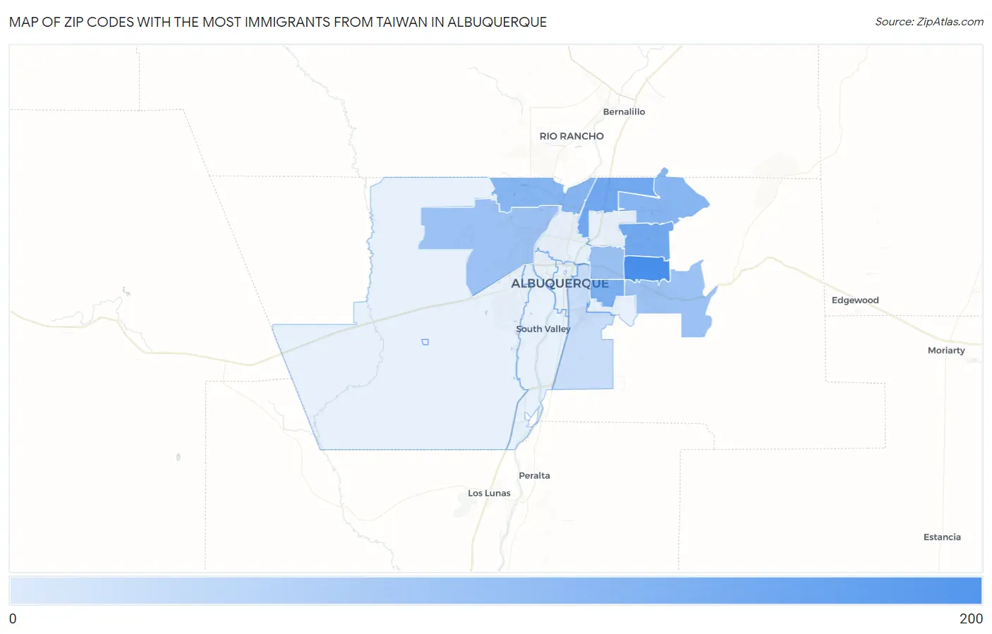 Zip Codes with the Most Immigrants from Taiwan in Albuquerque Map