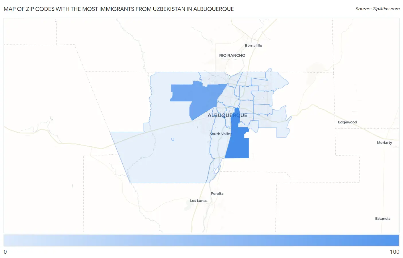Zip Codes with the Most Immigrants from Uzbekistan in Albuquerque Map