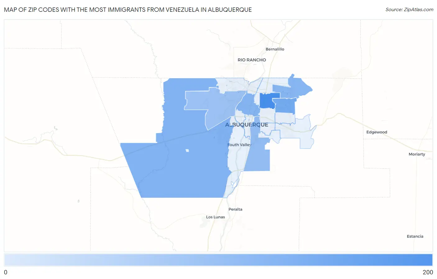 Zip Codes with the Most Immigrants from Venezuela in Albuquerque Map