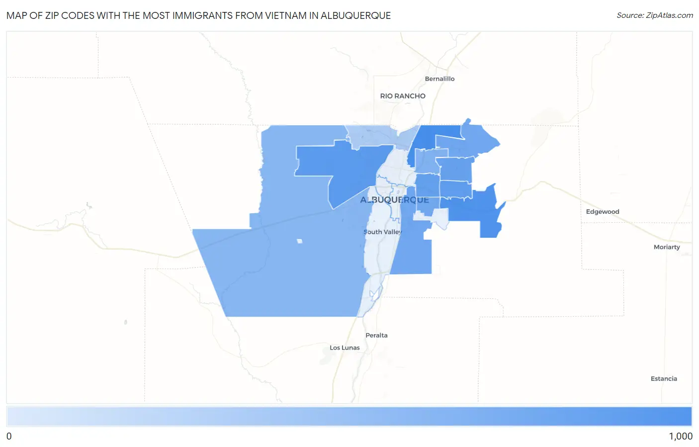 Zip Codes with the Most Immigrants from Vietnam in Albuquerque Map