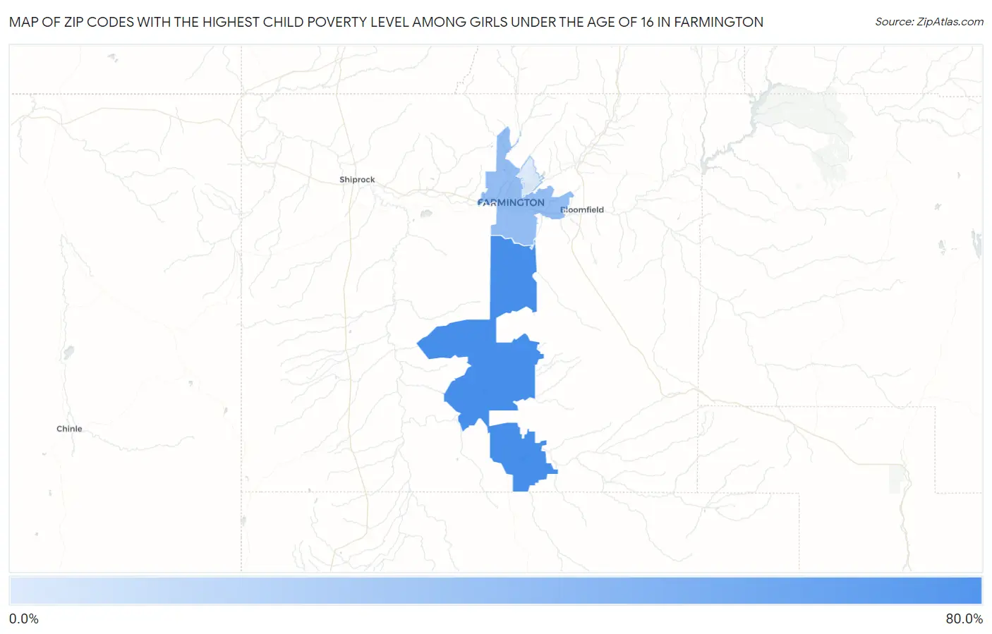 Zip Codes with the Highest Child Poverty Level Among Girls Under the Age of 16 in Farmington Map