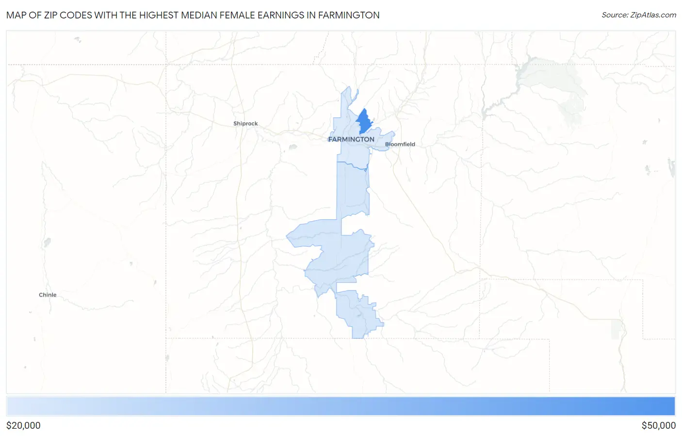 Zip Codes with the Highest Median Female Earnings in Farmington Map