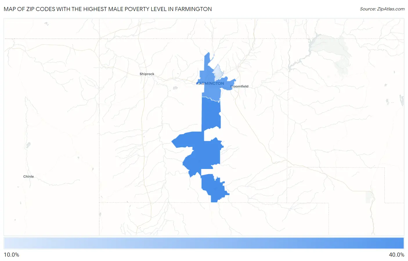 Zip Codes with the Highest Male Poverty Level in Farmington Map