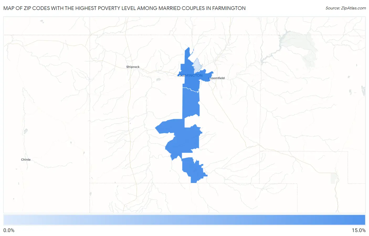 Zip Codes with the Highest Poverty Level Among Married Couples in Farmington Map