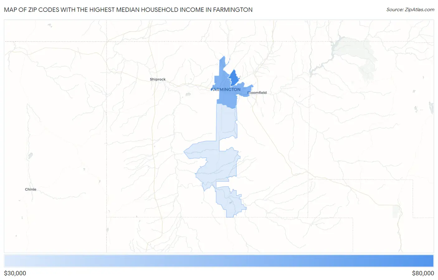 Zip Codes with the Highest Median Household Income in Farmington Map