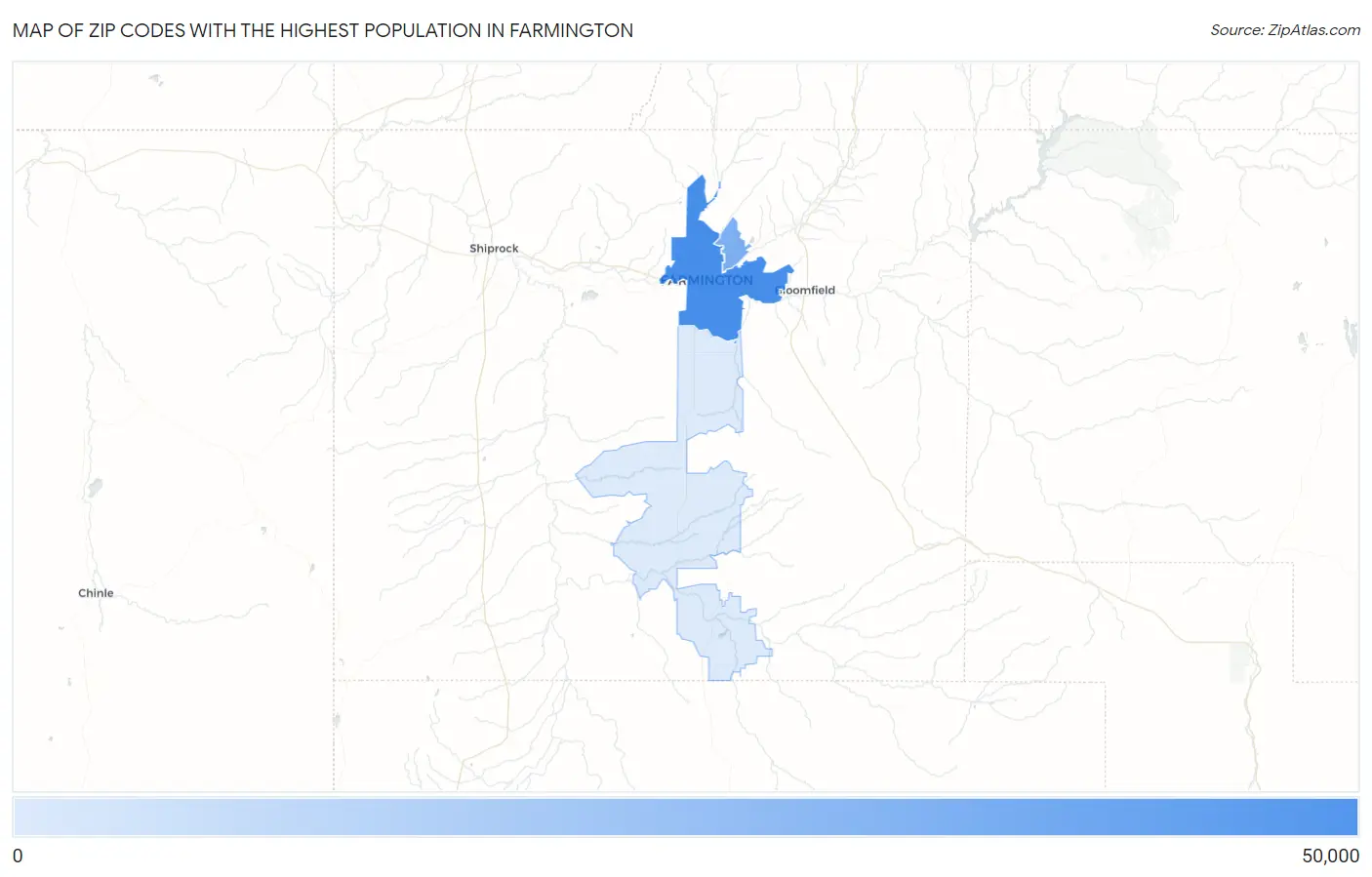 Zip Codes with the Highest Population in Farmington Map