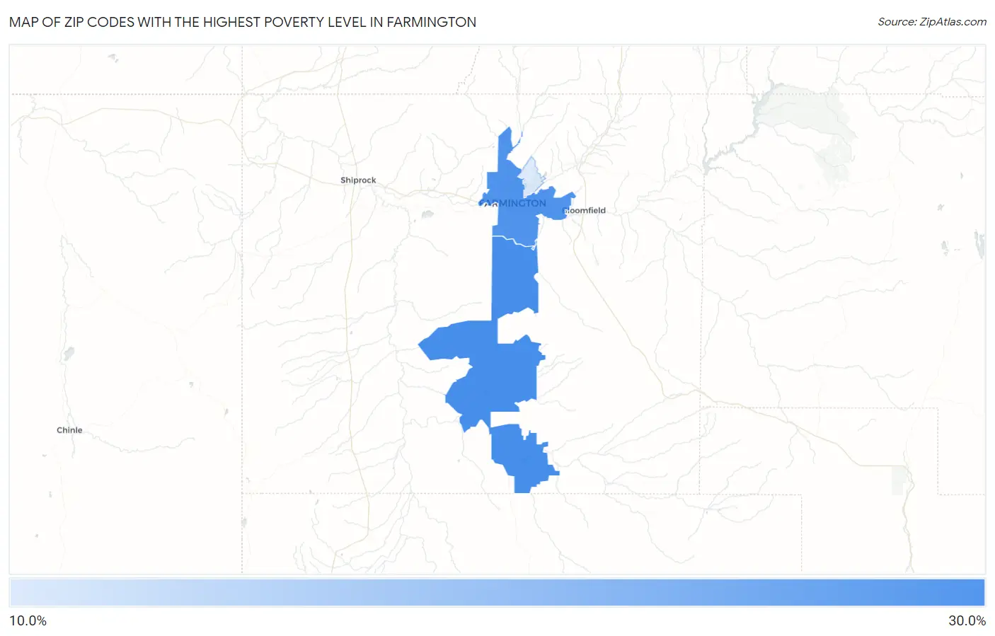 Zip Codes with the Highest Poverty Level in Farmington Map