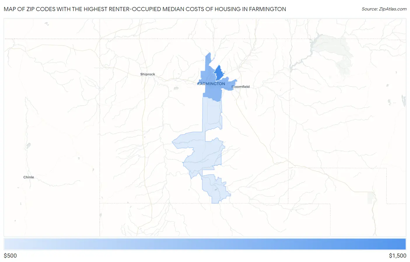 Zip Codes with the Highest Renter-Occupied Median Costs of Housing in Farmington Map