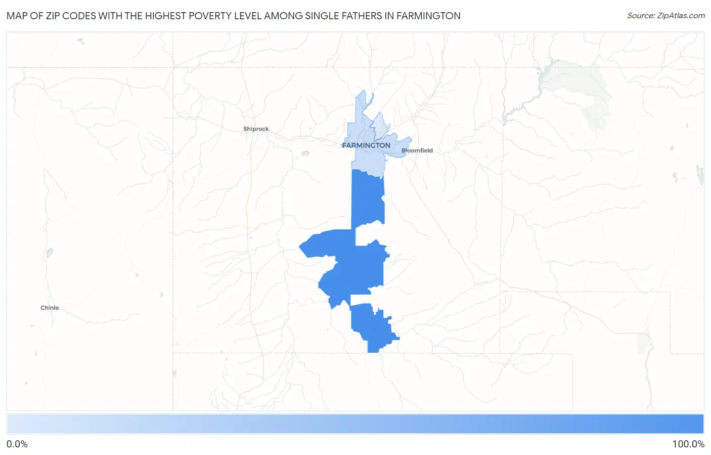 Zip Codes with the Highest Poverty Level Among Single Fathers in Farmington Map