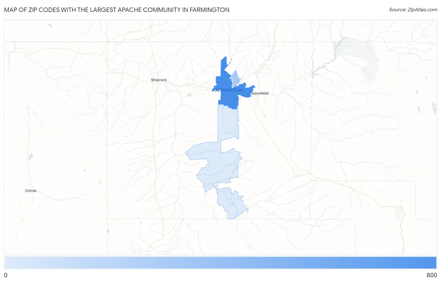 Zip Codes with the Largest Apache Community in Farmington Map