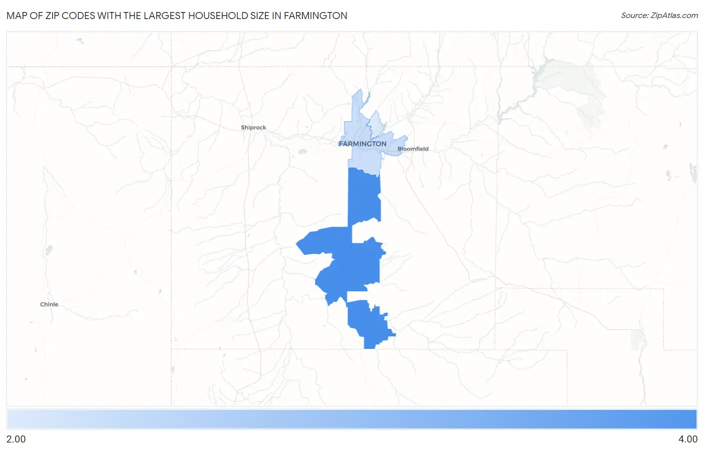 Zip Codes with the Largest Household Size in Farmington Map