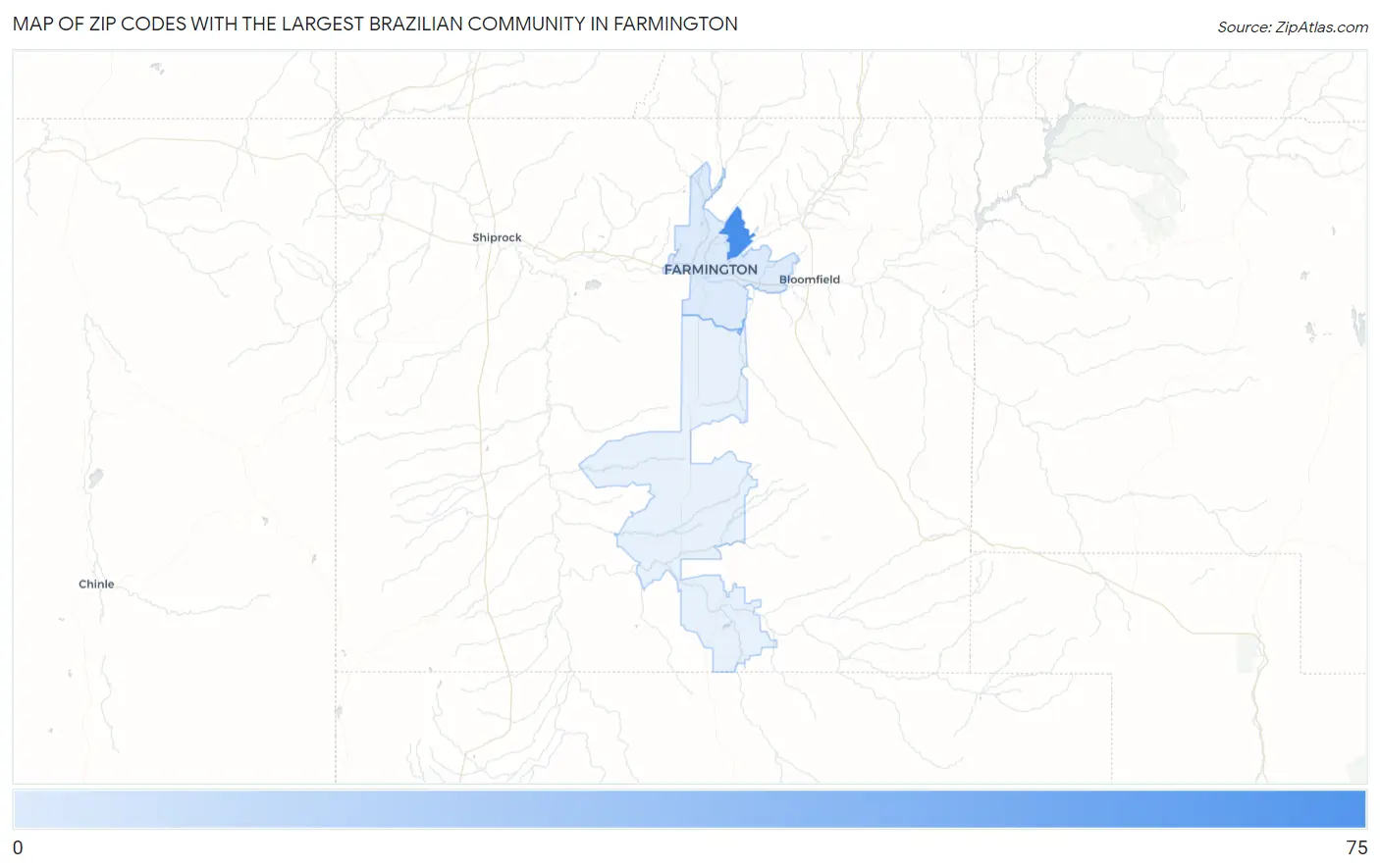 Zip Codes with the Largest Brazilian Community in Farmington Map